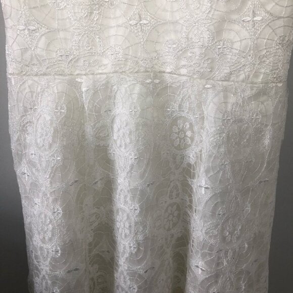 Ivory Lace Overlay Tea Length A-Line Wedding Dress - Picture 11 of 16